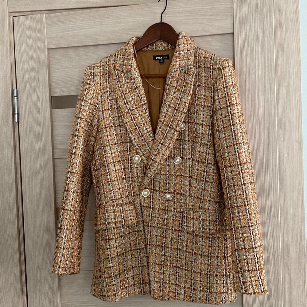Tweed Blazer-Peach/Milticolored